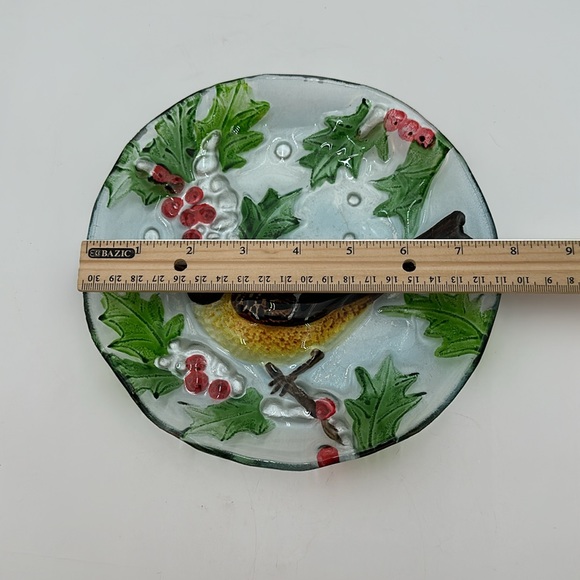 Fused Glass Bird Plate with Holly Berries - Picture 16 of 16
